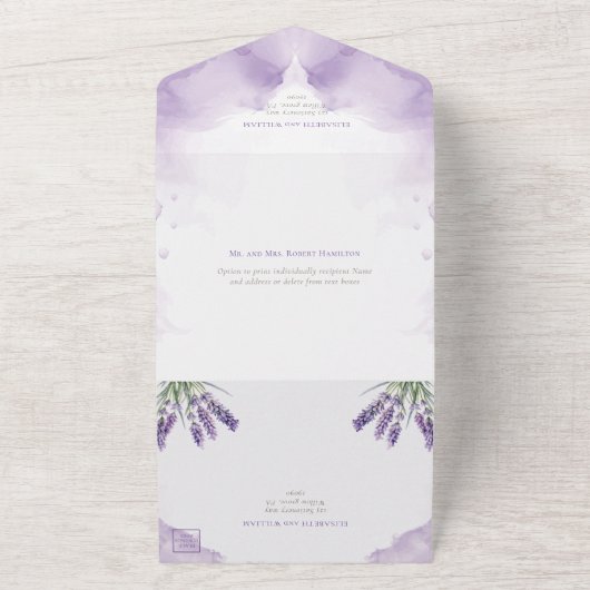Lavender Tuin Bruiloft met RSVP All In One Uitnodiging (Buitenkant)