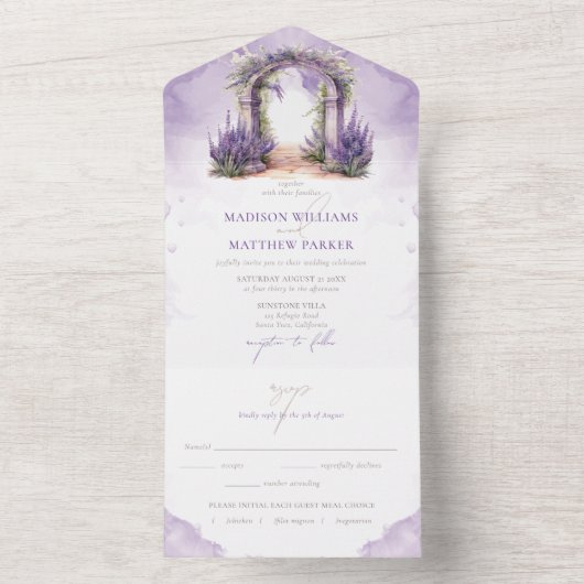 Lavender Tuin Bruiloft met RSVP All In One Uitnodiging (Binnen)