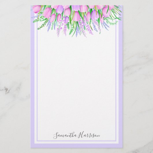 Lavender Tulips Bouquet Spring Vibes Floral Briefpapier (Voorkant)