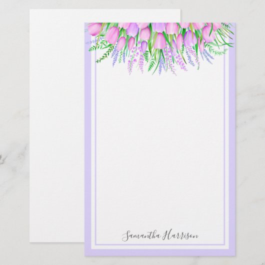 Lavender Tulips Bouquet Spring Vibes Floral Briefpapier (Voorkant / Achterkant)