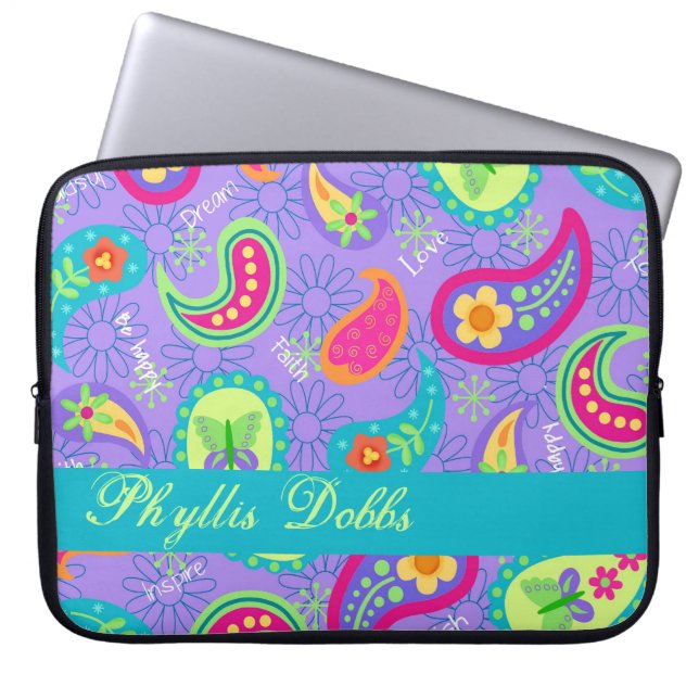 Lavender Turquoise Modern Paisley Pattern Laptop Sleeve (Voorkant)