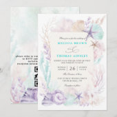 Lavender Turquoise Ocean Chic QR Code Wedding Kaart (Voorkant / Achterkant)