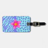 Lavender & Turquoise Zebra & Cheetah Pink Flower Bagagelabel (Voorkant horizontaal)