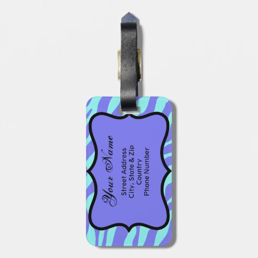 Lavender & Turquoise Zebra & Cheetah Pink Flower Bagagelabel (Achterkant verticaal)