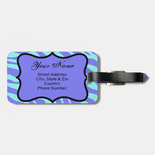 Lavender & Turquoise Zebra & Cheetah Pink Flower Bagagelabel (Achterkant horizontaal)