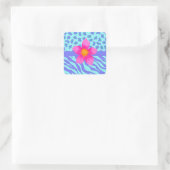 Lavender & Turquoise Zebra & Cheetah Pink Flower Vierkante Sticker (Tas)
