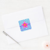 Lavender & Turquoise Zebra & Cheetah Pink Flower Vierkante Sticker (Envelop)