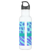 Lavender & Turquoise Zebra & Cheetah Pink Flower Waterfles (Achterkant)