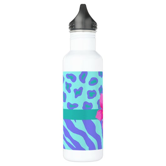 Lavender & Turquoise Zebra & Cheetah Pink Flower Waterfles (Links)