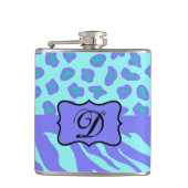 Lavender Turquoise Zebra Leopard Monogram Initiaal Heupfles (Voorkant)