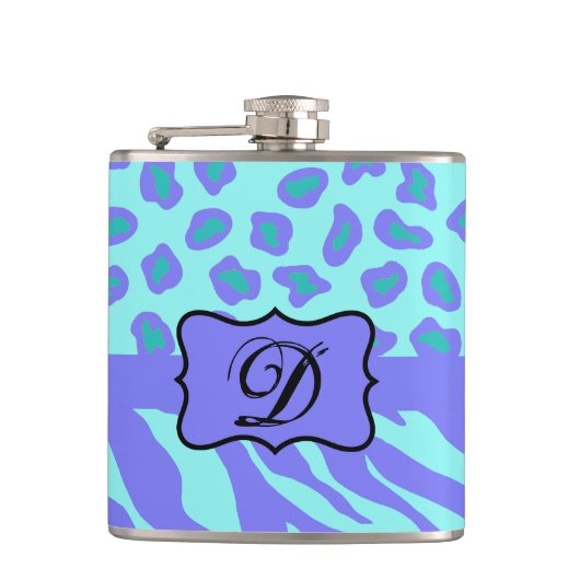 Lavender Turquoise Zebra Leopard Monogram Initiaal Heupfles (Voorkant)