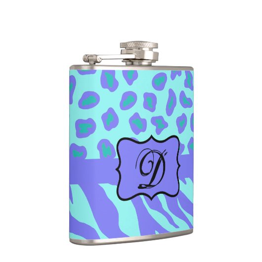 Lavender Turquoise Zebra Leopard Monogram Initiaal Heupfles (Rechts)