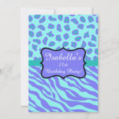 Lavender Turquoise Zebra Leopard Skin Quinceañera Kaart (Voorkant)