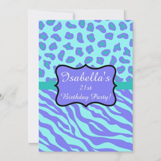 Lavender Turquoise Zebra Leopard Skin Quinceañera Kaart (Voorkant)