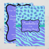 Lavender Turquoise Zebra Leopard Skin Quinceañera Kaart (Voorkant / Achterkant)