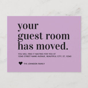 Lavender Typography Guest Room Moving Notice Aankondigingskaart