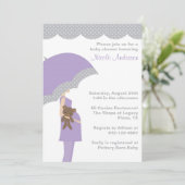 Lavender Umbrella Baby Shower-uitnodigingen Kaart (Staand voorkant)