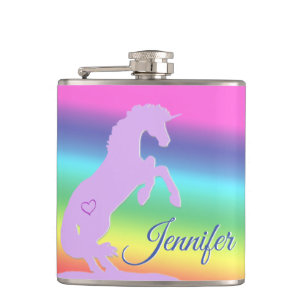 Lavender Unicorn Silhouette (regenboog/personalise Heupfles