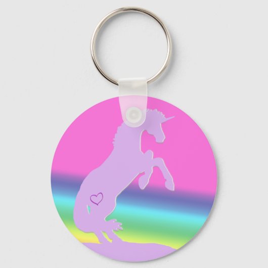 Lavender Unicorn Silhouette (regenboogachtergrond) Sleutelhanger (Voorkant)