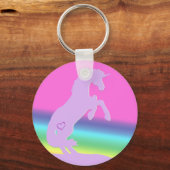 Lavender Unicorn Silhouette (regenboogachtergrond) Sleutelhanger (Voorkant)
