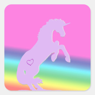 Lavender Unicorn Silhouette (regenboogachtergrond) Vierkante Sticker