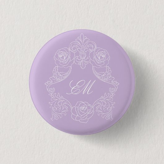 Lavender Victorian Crest Wedding Monogram Ronde Button 3,2 Cm (Voorkant)