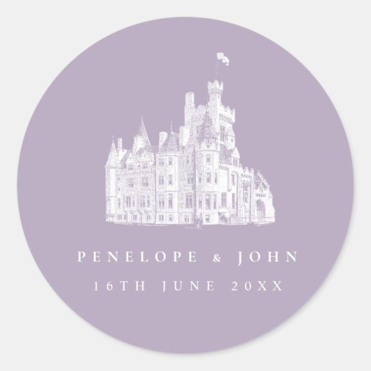 Lavender Vintage Castle Destination Wedding Ronde Sticker (Voorkant)