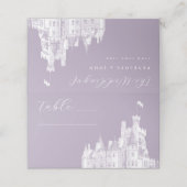 Lavender Vintage Castle Illustration Wedding Plaatskaartje (Buitenkant ongevouwen)
