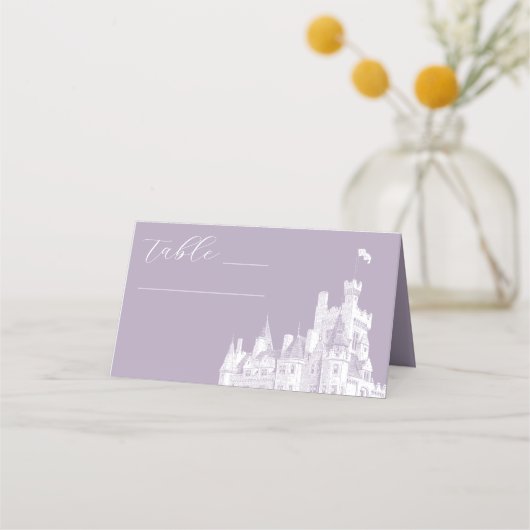 Lavender Vintage Castle Illustration Wedding Plaatskaartje (Voorkant)