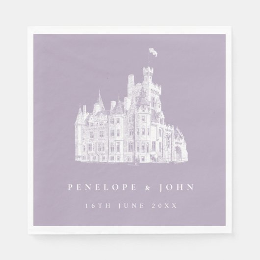 Lavender Vintage Castle Illustration Wedding Servet (Voorkant)