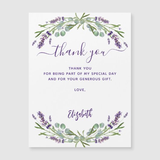 Lavender violet bloemen dank je magnetische kaart uitnodiging (Voorkant)