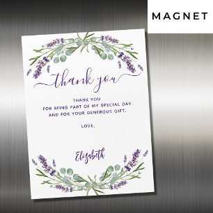 Lavender violet bloemen dank je magnetische kaart uitnodiging