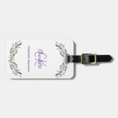 Lavender violet bloemen monogram wit bagagelabel (Voorkant horizontaal)