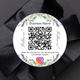 Lavender violet floral business qr code instagram ronde sticker