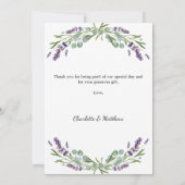 Lavender violet florals wedding bedankkaart (Achterkant)
