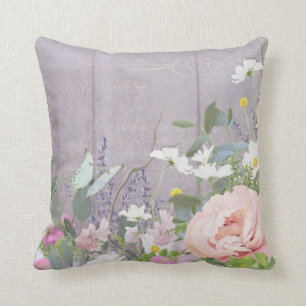 Lavender Violet Franse Vintage Floral Butterfly Kussen