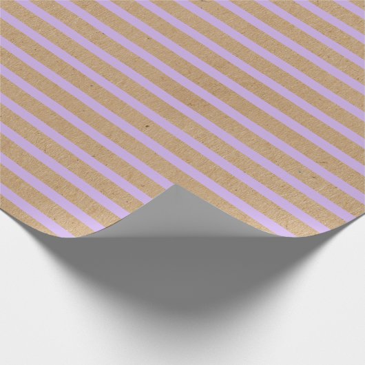 Lavender Violet Paarse Lines Faux Rustic Kraft Cadeaupapier (Hoek)