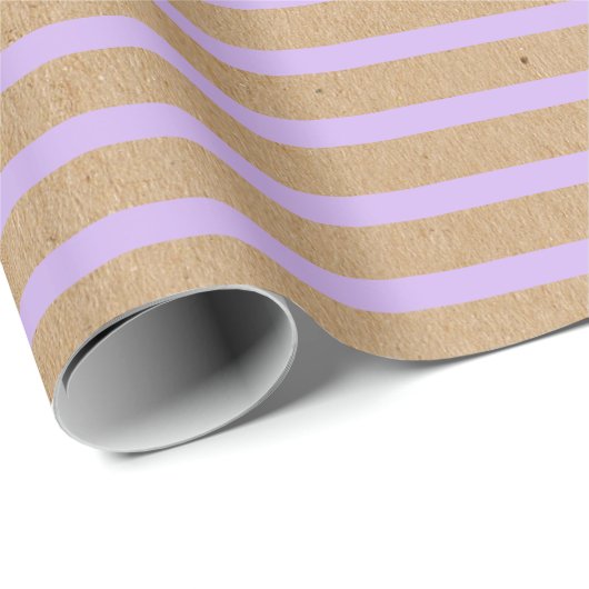 Lavender Violet Paarse Lines Faux Rustic Kraft Cadeaupapier (Rol Hoek)