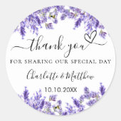 Lavender violet wedding thank you ronde sticker (Voorkant)