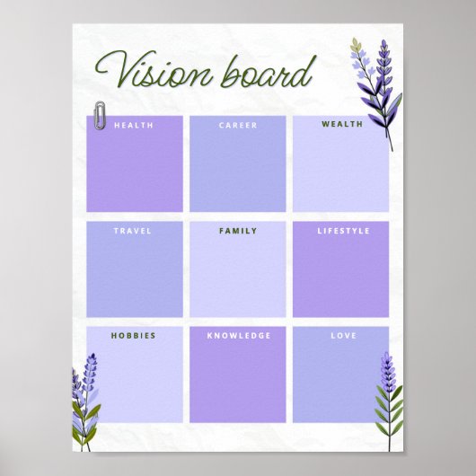 Lavender Vision Board | Goal Planner Worksheet Poster (Voorkant)