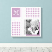 Lavender Voeg je foto Gingham Modern Monogram toe Canvas Afdruk (Insitu (Houten vloer))