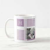 Lavender Voeg je foto Gingham Modern Monogram toe Koffiemok (Links)