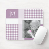 Lavender Voeg je foto Gingham Modern Monogram toe Muismat (Met muis)