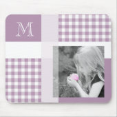 Lavender Voeg je foto Gingham Modern Monogram toe Muismat (Voorkant)