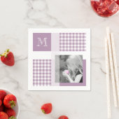 Lavender Voeg je foto Gingham Modern Monogram toe Servet (Insitu)