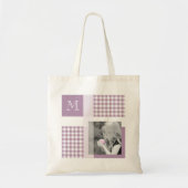 Lavender Voeg je foto Gingham Modern Monogram toe Tote Bag (Voorkant)