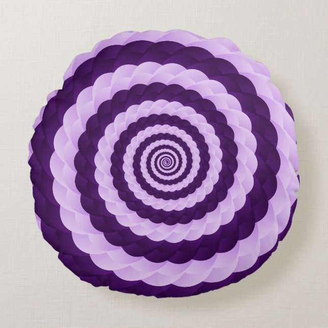 Lavender Vortex Bloom – Hypnotic Purple Spiral Ill Rond Kussen (Voorkant)