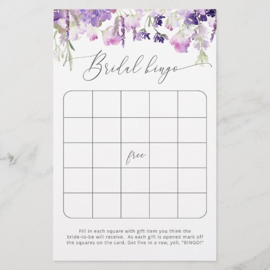 Lavender vrijgezellenfeest bingo (Voorkant)