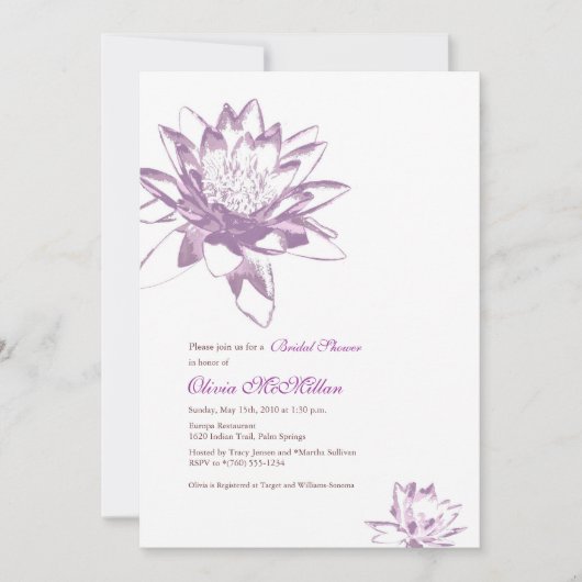 Lavender Water Lily Invitaties Kaart (Voorkant)