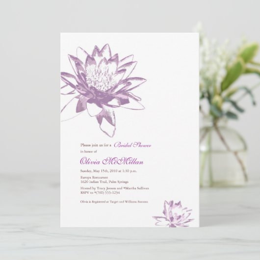 Lavender Water Lily Invitaties Kaart (Staand voorkant)